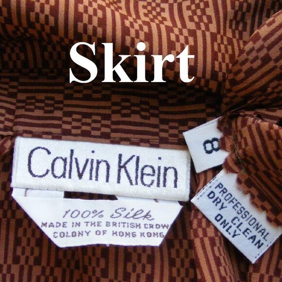 Vintage CALVIN KLEIN Skirt Set, S/XS, Lightweight Silk, 2 piece Top/Skirt, Brown - Picture 12 of 13